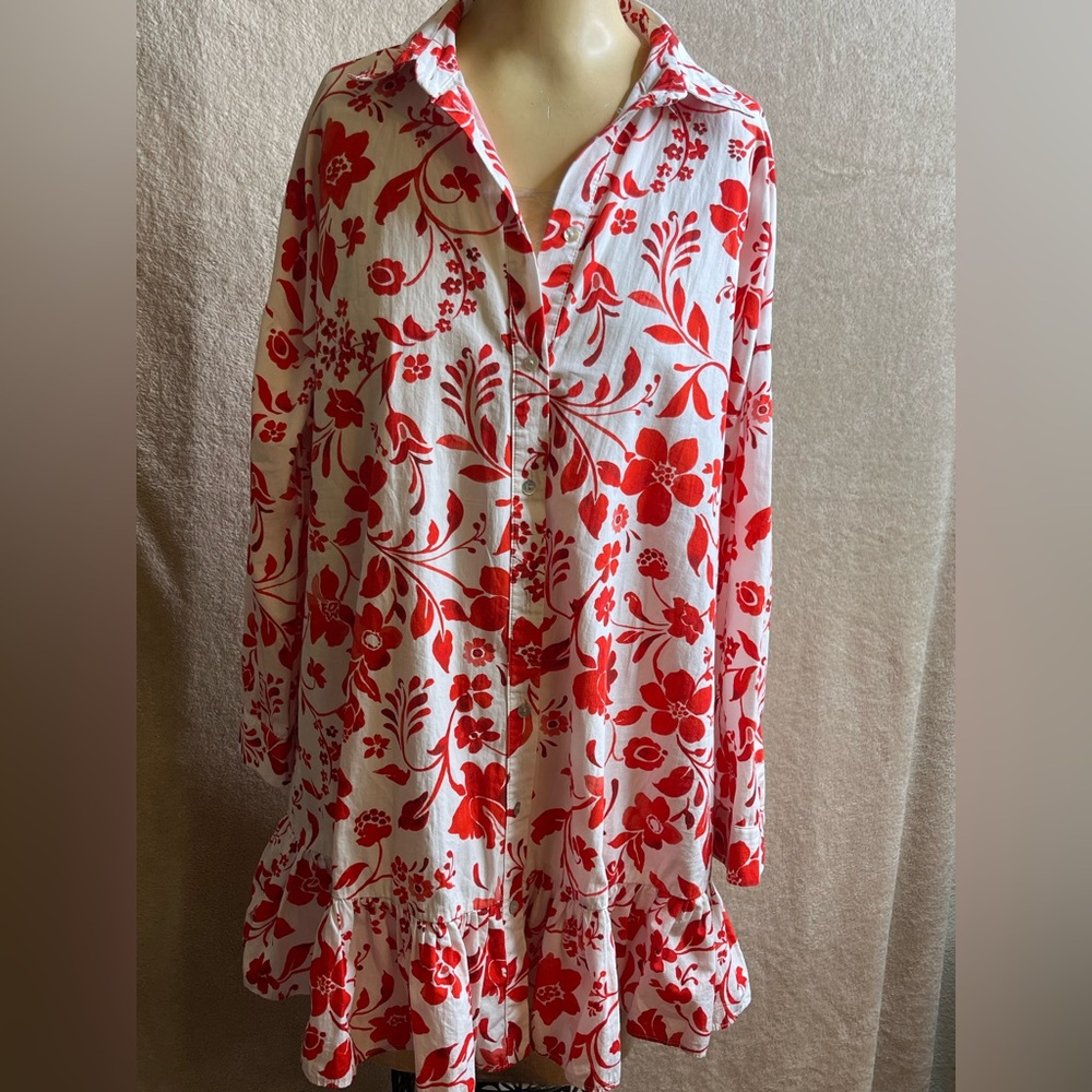 Floral Red and White Button-Up shirt